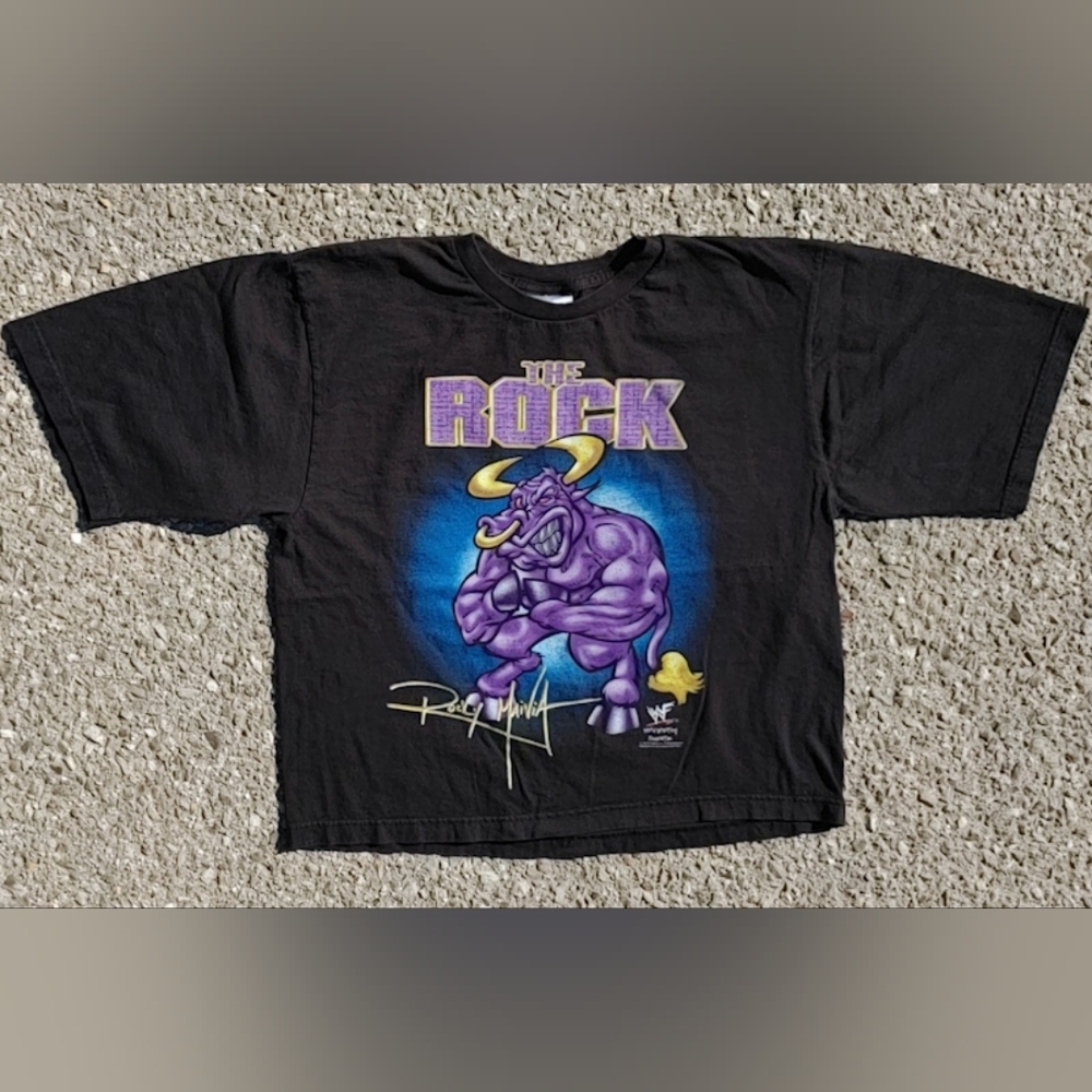 Vtg 1998 WWF The Rock Kids T-Shirt Youth XL Brahma Bull Attitude Era 90s